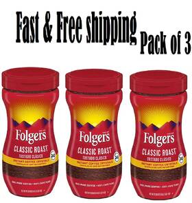 1123245321 Folgers Classic Roast Instant Coffee Crystals 16 Oz. 3pk-free Shipping