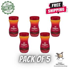 Folgers 313041197166 5 Pack Classic Roast Instant Coffee Crystals 16 Oz. - Free Shipping