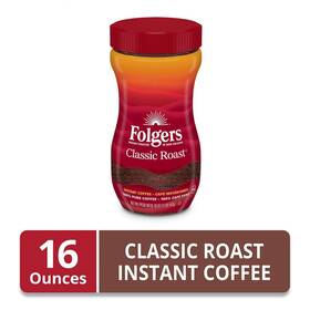 640886 Folgers Classic Roast Instant Coffee Crystals 16 Oz. Choose 2/4/6 Pack