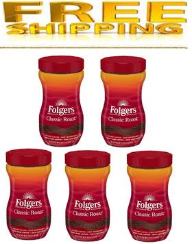Folgers 711181123869 Classic Roast Instant Coffee Crystals 16 Oz. 5 Pack
