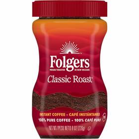 Smu20629 Folgers Instant Coffee Crystals Regular 8 Oz Dark Brown 20629