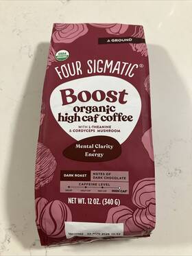 Four Sigmatic 816897022915 Boost High Caf Ground Coffee Bag With Cordyceps. 16 Servings