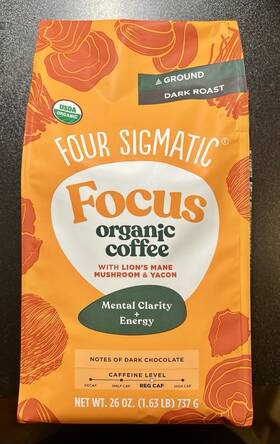 Four Sigmatic 816897023844 Focus Organic Ground Coffee Lions Mane And Chaga Dark Roast 26oz