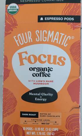 Four Sigmatic 816897024780 Mushroom Coffee Lions Mane Mental Focus Energy 10 Pod Nespresso