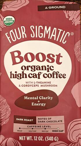 M016160 Four Sigmatic Boost Organic Coffee Ground Dark Roast Chocolate 12 Oz