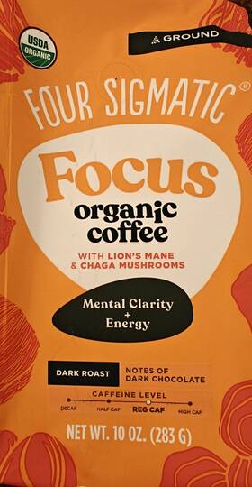 M018601 Four Sigmatic Focus Organic Coffee Ground Dark Roast Lions Mane Chaga 10 Oz