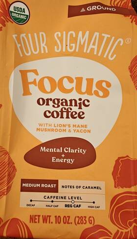 M020771 Four Sigmatic Focus Organic Coffee Ground Medium Roast Caramel 10 Oz