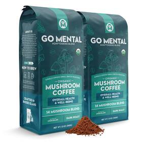 Go Mental 850044632275 Organic 14 Mushroom Coffee Blend Dark Roast Lions Mane Chaga Red Rei