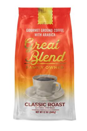 Great Blend Family Owned 850058346106 Brazilian Classic Roast Gourmet Ground Coffee 12 Ounce Bag