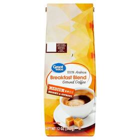 Great Value 078742231020 Breakfast Blend Ground Coffee 12oz Medium Roast Arabica