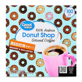 Great Value 194346203550 Donut Shop 100% Arabica Medium Roast Ground Coffee Pods 38.4 Oz