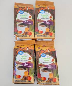 Great Value 194346252008 Caramel Apple Ground Coffee Medium Roast 16 Oz 1lb Aribica 4 Pk