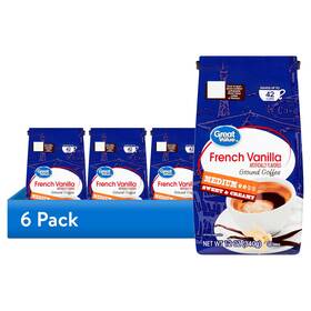Great Value 629722561790 6 Pack French Vanilla Medium Roast Ground Coffee 12 Oz Bag