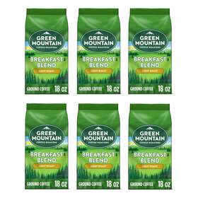 Green Mountain Coffee Roasters 611247371206 Breakfast Blend Light Roast 18oz Ground- 6 Bags Bb 06/23