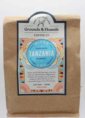 Grounds & Hounds 810010946225 And Tanzanian Peaberry Light Roast Coffee Ground 12oz