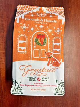 Grounds & Hounds 810089237705 And Gingerbread Holiday Blend Whole Bean Usda 12 Oz