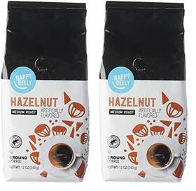 Happy Belly 313090978976 Amazon Brand - Hazelnut Flavored Ground Coffee Medium Roast 12 Oun