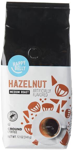 Happy Belly 744759218254 Amazon Brand - Hazelnut Flavored Ground Coffee Medium Roast 12 Oun