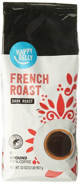 Happy Belly 842379189760 Amazon Brand - French Roast Ground Coffee Dark 2 Pound Pack
