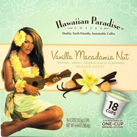 83391400801 Hawaiian Paradise Coffee Vanilla Macadamia Nut 18 K-cups. Medium Roast
