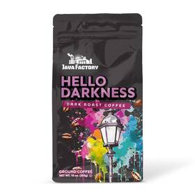 Java Factory 810683022851 Hello Darkness Flavored Ground Coffee Bag Extra Bold 10 Oz