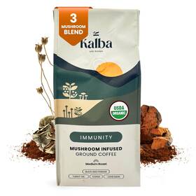 Kass Inc. 445019017022 Kalba Organic Mushroom Coffee Grounds Medium Roast 10 Oz Arabica With