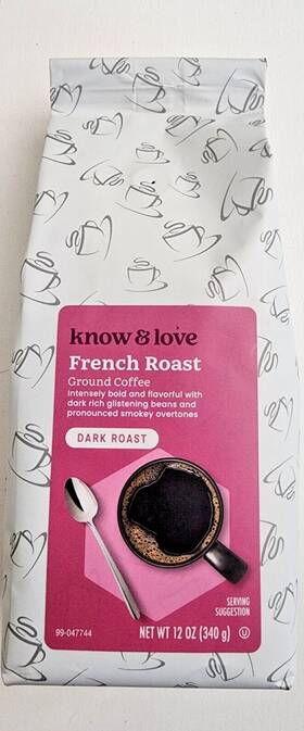 Know & Love 607880304442 French Roast Dark Ground Coffee Net Wt 12 340g