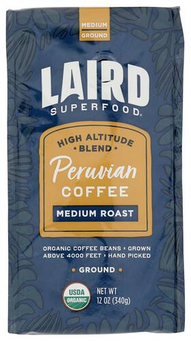 Laird Superfood 53170 Organic Peruvian Medium Roast Ground Coffee 12 Oz