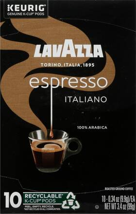 Lavazza 041953002307 Espresso Italiano 100 Arabica Ground Coffee Roasted Medium 10 Count