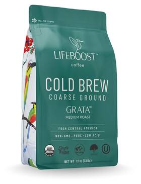 Lifeboost 445014027071 Low Acid Cold Brew Coffee Organic Coarse Ground Medium Roast 12 Oz
