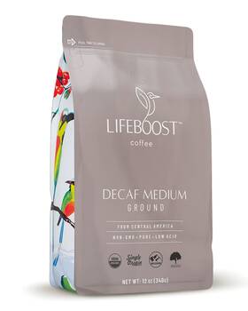 Lifeboost 638264997691 Coffee Medium Roast Swiss Water Decaf Ground - Low Acid Single Origin