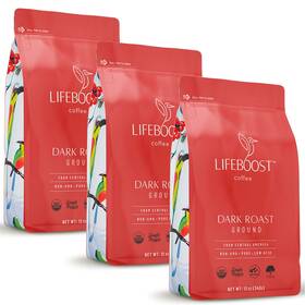 Lifeboost 850039809583 Dark Roast Coffee 3 Pack 12oz Low Acid Organic Non-gmo