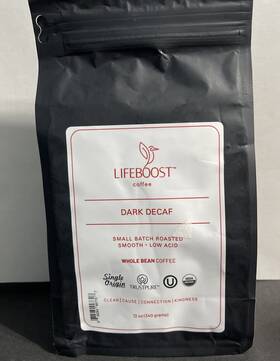 Lifeboost Coffee 638264997707 Dark Roast Decaf Whole Bean Organic