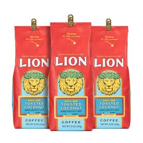 Lion Coffee 079975000414 3-pack Toasted Coconut Flavored Light Roast Ground A Taste Of Aloha -