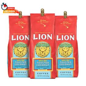 Lion Coffee 445043479452 3-pack Toasted Coconut Flavored Light Roast Ground A Taste O