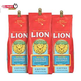 Lion Coffee 726084835344 3-pack Toasted Coconut Flavored Light Roast Ground A Taste O