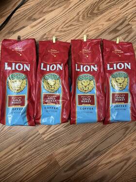 88128 Lion Coffee 4 X Hawaii Gold Roast Medium Light Ground 24 Oz. Bag With Clip