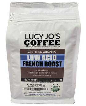Lucy Jos Coffee 752423482412 Organic Low Acid French Roast Ground 11 Oz