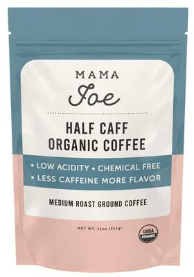 Mama Joe Coffee Co. 644216980086 Organic Half Caff Ground - Low Acid Caffeine Fo