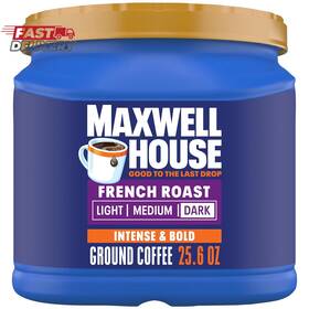 Maxwell House 711181900538 French Roast Dark Ground Coffee 25.6 Oz Canister
