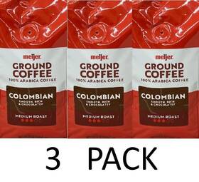 Meijer 719283557247 Colombian Medium Roast 100% Arabica Ground Coffee 12 Oz Bag - 3 Pack