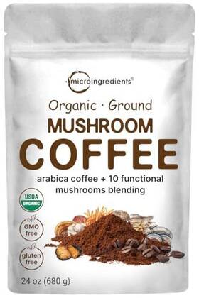 Micro Ingredients 850015616860 Organic 10 In 1 Ground Mushroom Coffee 24 Ounce Premium A