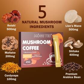 Mogt Tee 756740011522 5 In 1 Mushroom Coffee Instant Dark Roast 15 Servings Fast Free Shipping