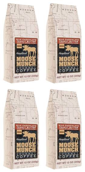 Moose Munch 689380927925 Milk Chocolate Peanut Butter Gourmet Ground Coffee 4/12 Oz Bags