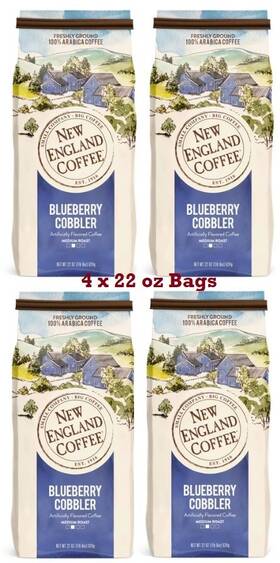 New England 787780600872 5.5 Lbs Blueberry Cobbler Ground Coffee 4 X 22oz Bags - Old Stock