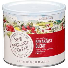 New England Coffee 445047518553 Breakfast Blend Medium Roast Ground 30.5oz Can Pack