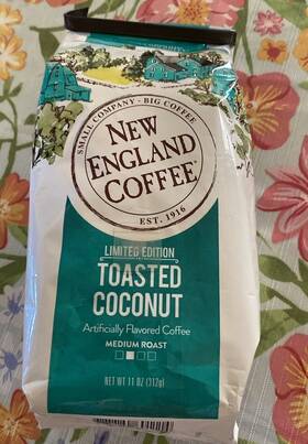 New England Coffee 787780601114 Toasted Coconut Med. Roast Ground 11oz Bag Limited Ed