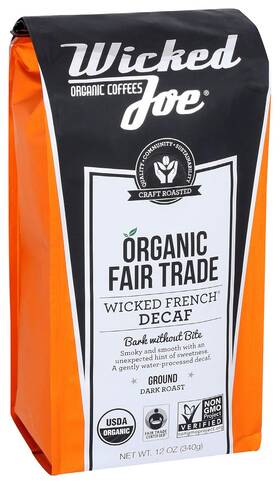 00145454 Organic Coffee Wicked Joe French Decaf Ground 12 Oz 6 Pack