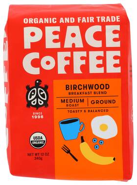 88334 Peace Coffee Organic Fair Trade Birchwood Breakfast Blend Medium Roast
