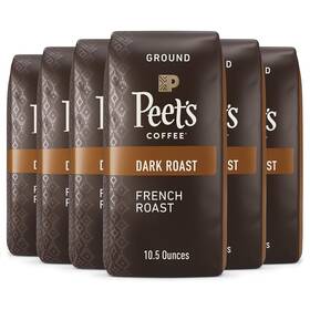 Peets 313057311310 Coffee Dark Roast Ground - French 63 Ounces 6 Bags Of 10.5